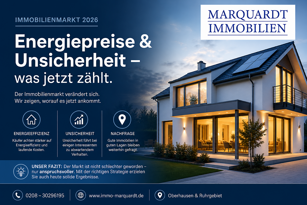 Immobilienmarkt 2026: Energiepreise und Unsicherheit beeinflussen den Immobilienverkauf in Oberhausen und im Ruhrgebiet