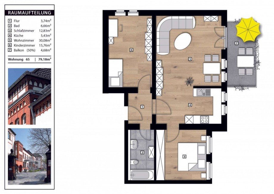 Grundriss WE 65 Etagenwohnung Wesel