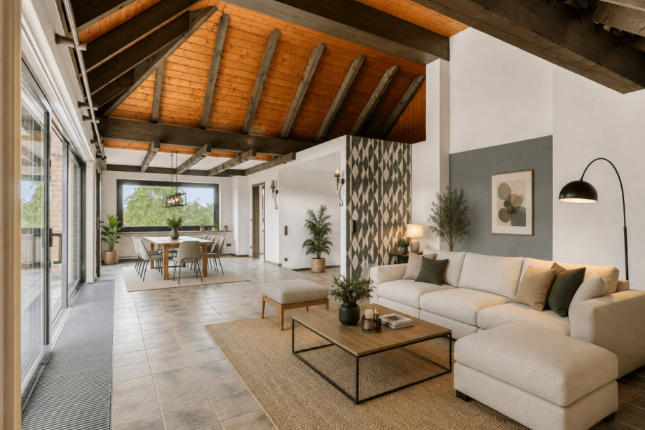 Virtuelles Home Staging - Einrichtung wurde mittels KI erg�nzt Penthousewohnung Oberhausen