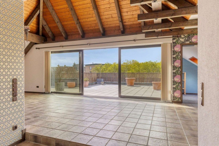 Blick auf die Terrasse Penthousewohnung Oberhausen