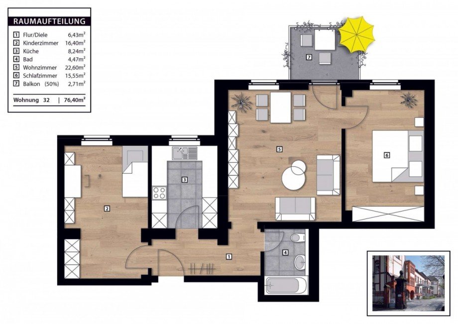 Grundriss WE 32 Etagenwohnung Wesel