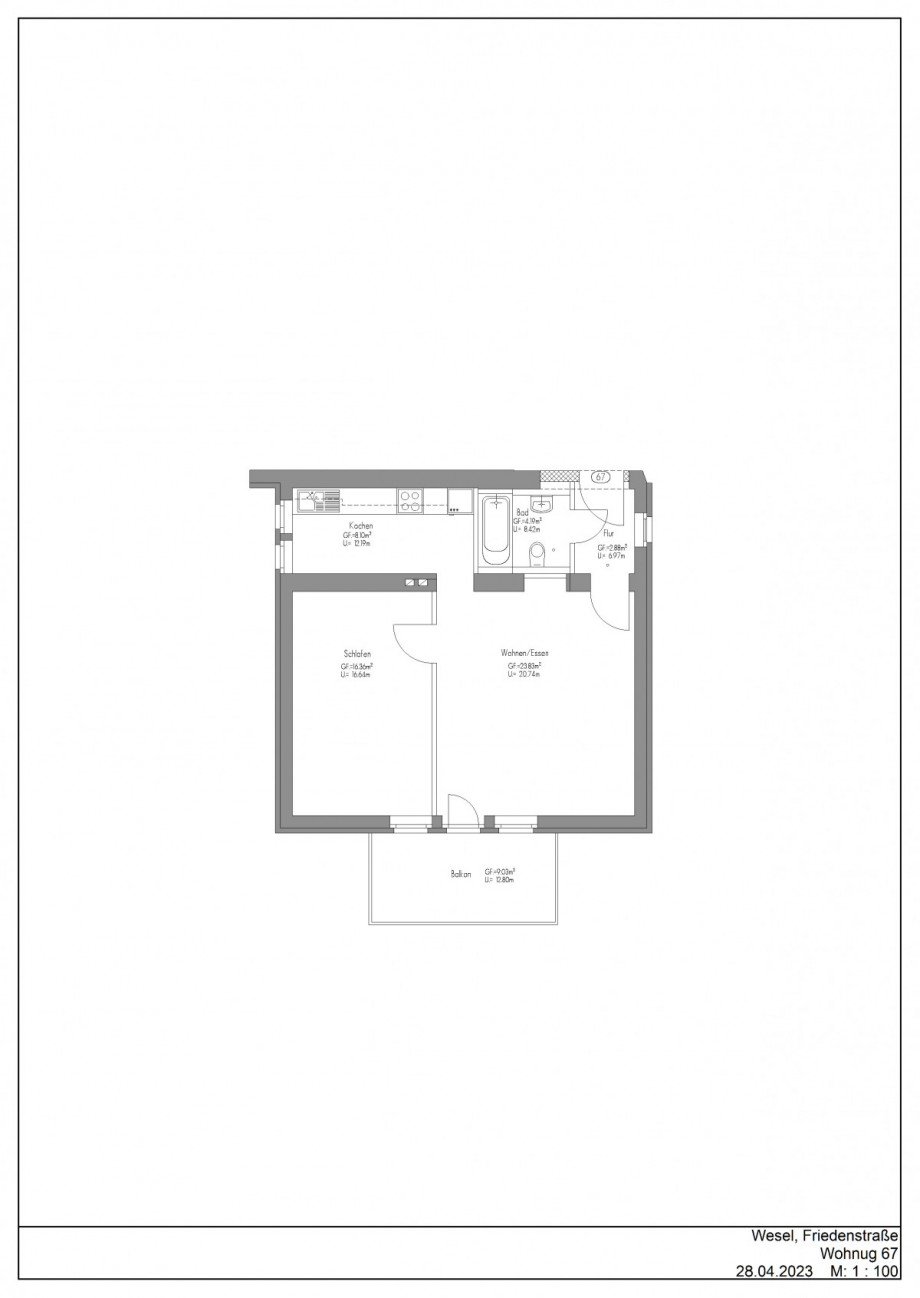 Grundriss WE 67 Etagenwohnung Wesel